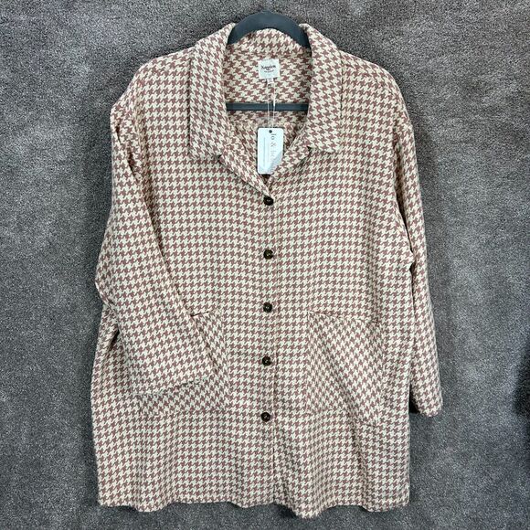 Hayden Coat Jacket Womens 3XL Pink Beige Houndstooth Button Up NEW - Picture 1 of 5